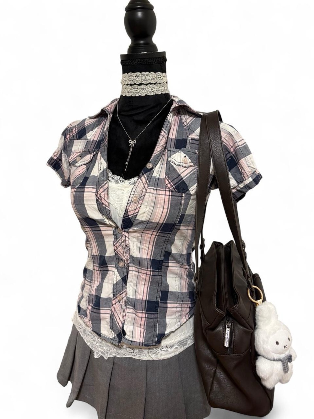 2000s plaid button-up top